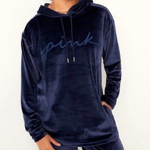 VICTORIA'S SECRET PINK Velour Hoodie Ensign Blue Navy Velvet